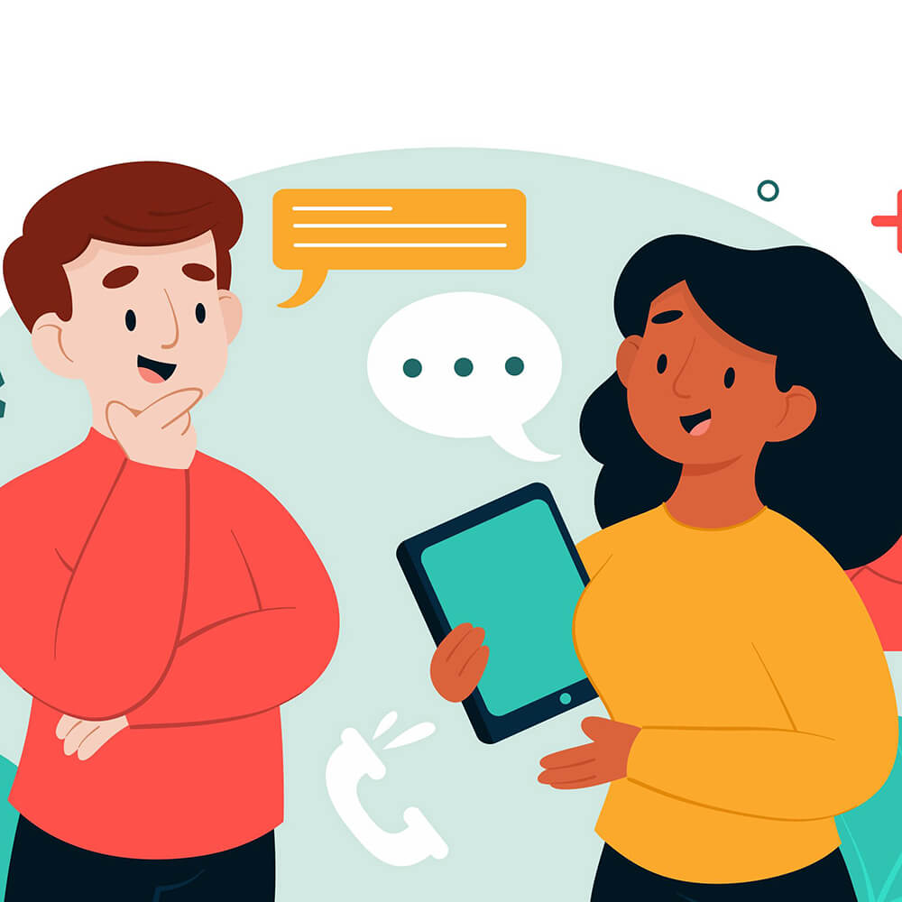 Ilustración de personas compartiendo información