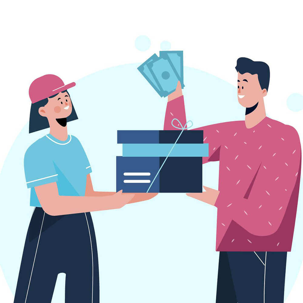 Ilustración de una persona comprando una computadora